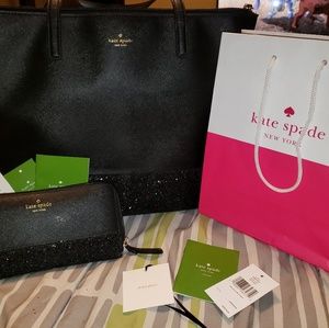 Kate spade Greta black glitter large tote & wallet